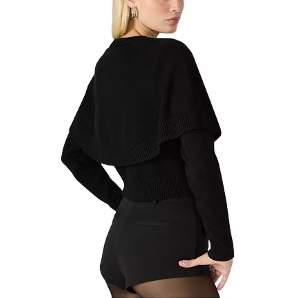Steve Madden Black Knit Cape Style Cardigan Sweater Minimalist Lagenlook Small - Picture 10 of 15